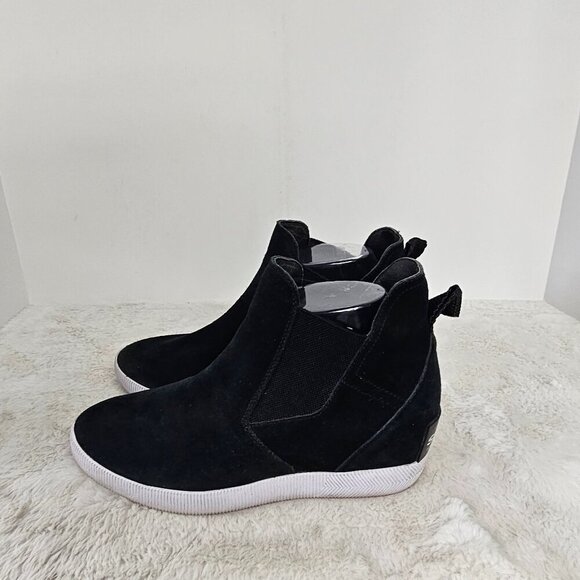 Sorel Black Athletic Pull On Fabric Hidden Wedge Skater Punk Bootie 8 - Picture 1 of 12